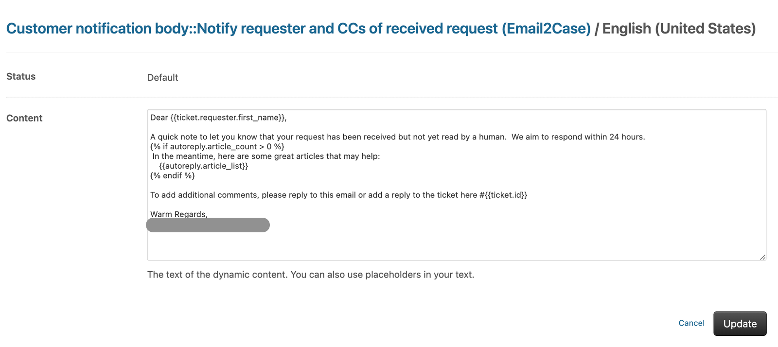 Zendesk AI Agents in 2 minutes or less 3 Dynamic content showing recommended articles in the body of an email
