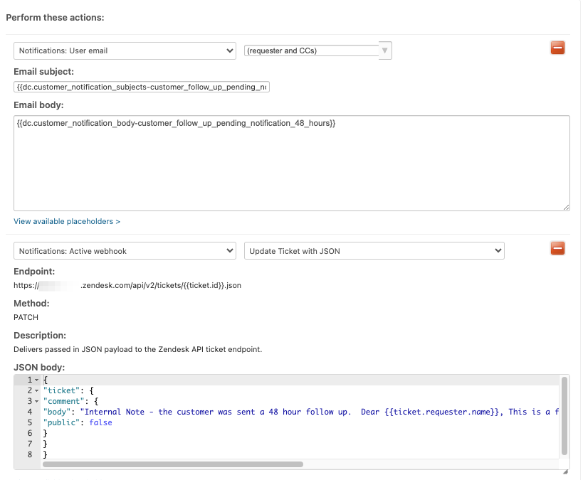 Actions to notify the requester