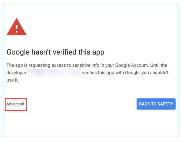 Managing Zendesk Orgs Through Google Sheets 2 Authorization warning before executing Google Apps Script