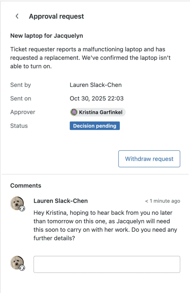 Add Comments to Approval Requests