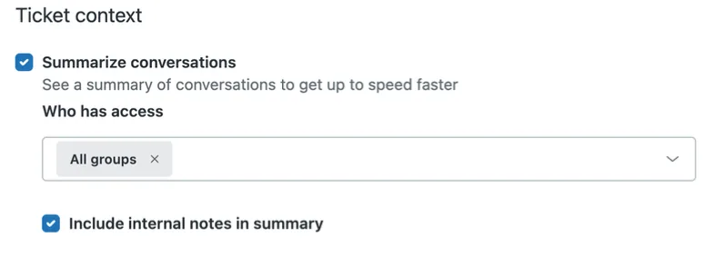 Group-level permissions are available for the Copilot ticket summarization feature