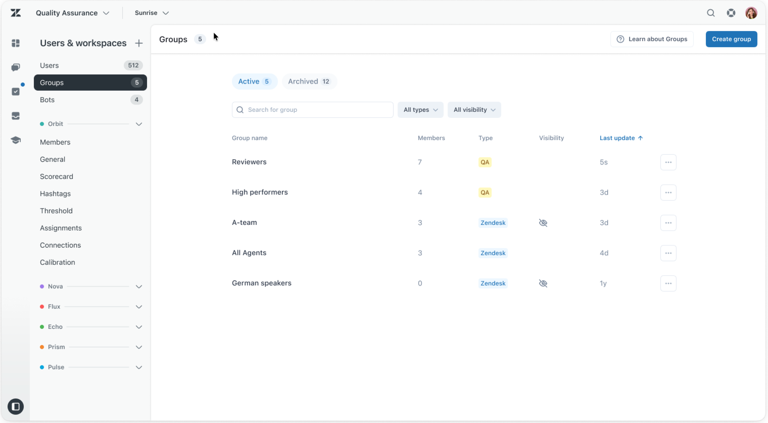 Group sync between Zendesk and Zendesk QA screenshot